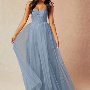 Azazie Roni Evening, Bridesmaids, Prom Gown in Dusty Blue
